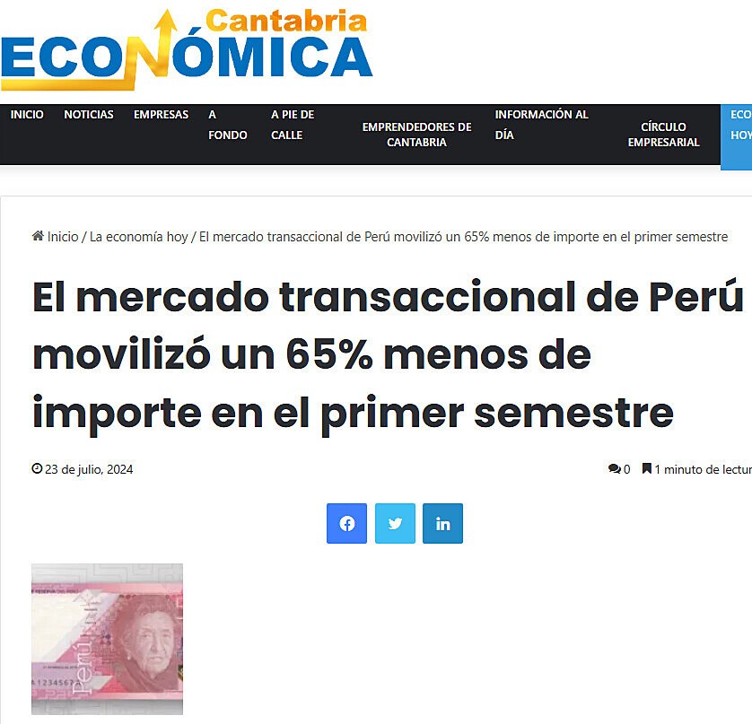 El mercado transaccional de Per moviliz un 65% menos de importe en el primer semestre